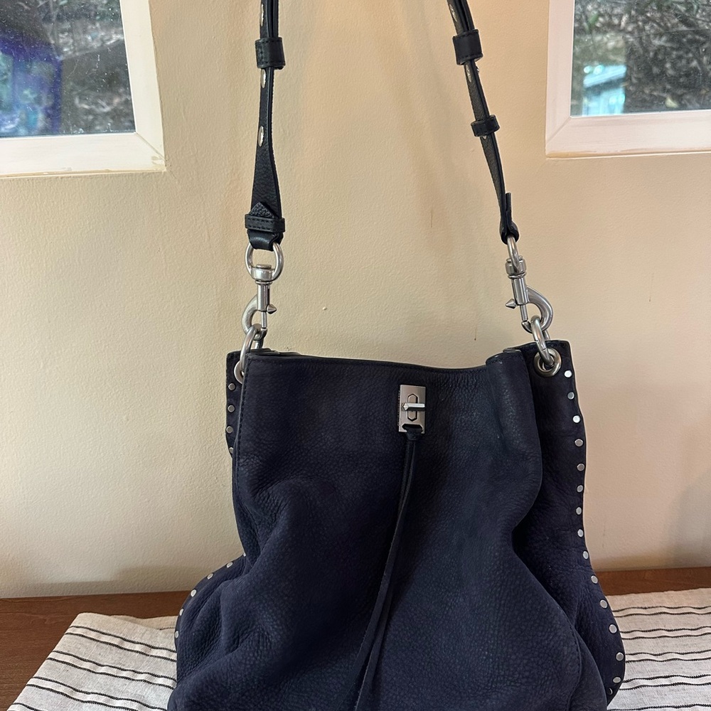 Rebecca Minkoff Darren Shoulder Bag, Midnight Blue Suede